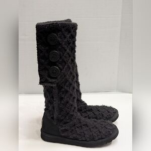 UGG Boots Women's 5 Lattice Cardy Tall Knee High Knit Fold Over 3066 Black